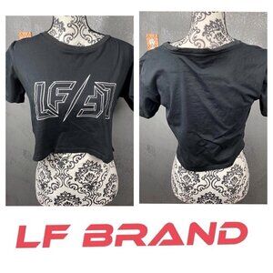 LF Brand logo cropped black t-shirt athleisure streetwear summer lightweight